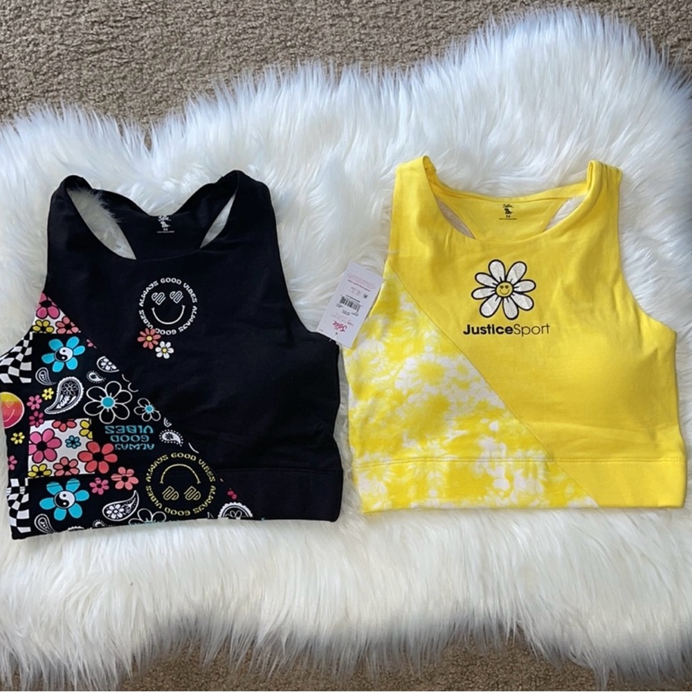 Justice Girls Sport Bras 2 Pack Longline Racerback & Removible Pads.NWT